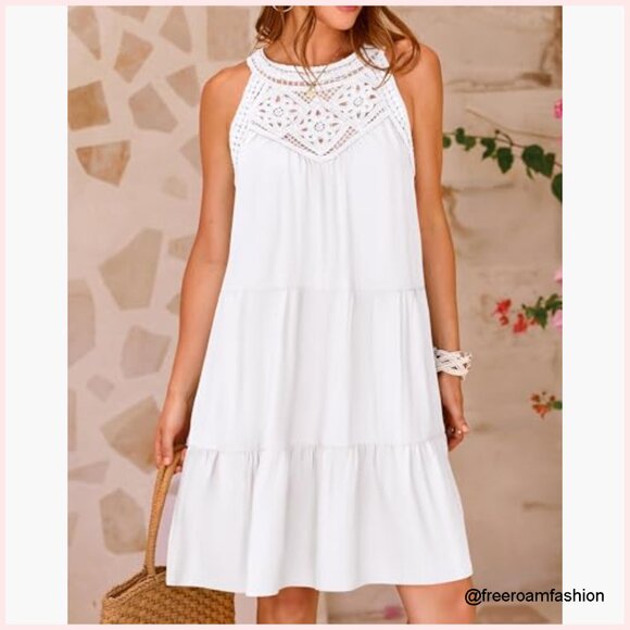 Summer Halter Sundress Sleeveless Boho A-Line Mini Beach Vacation Dress - Picture 3 of 7
